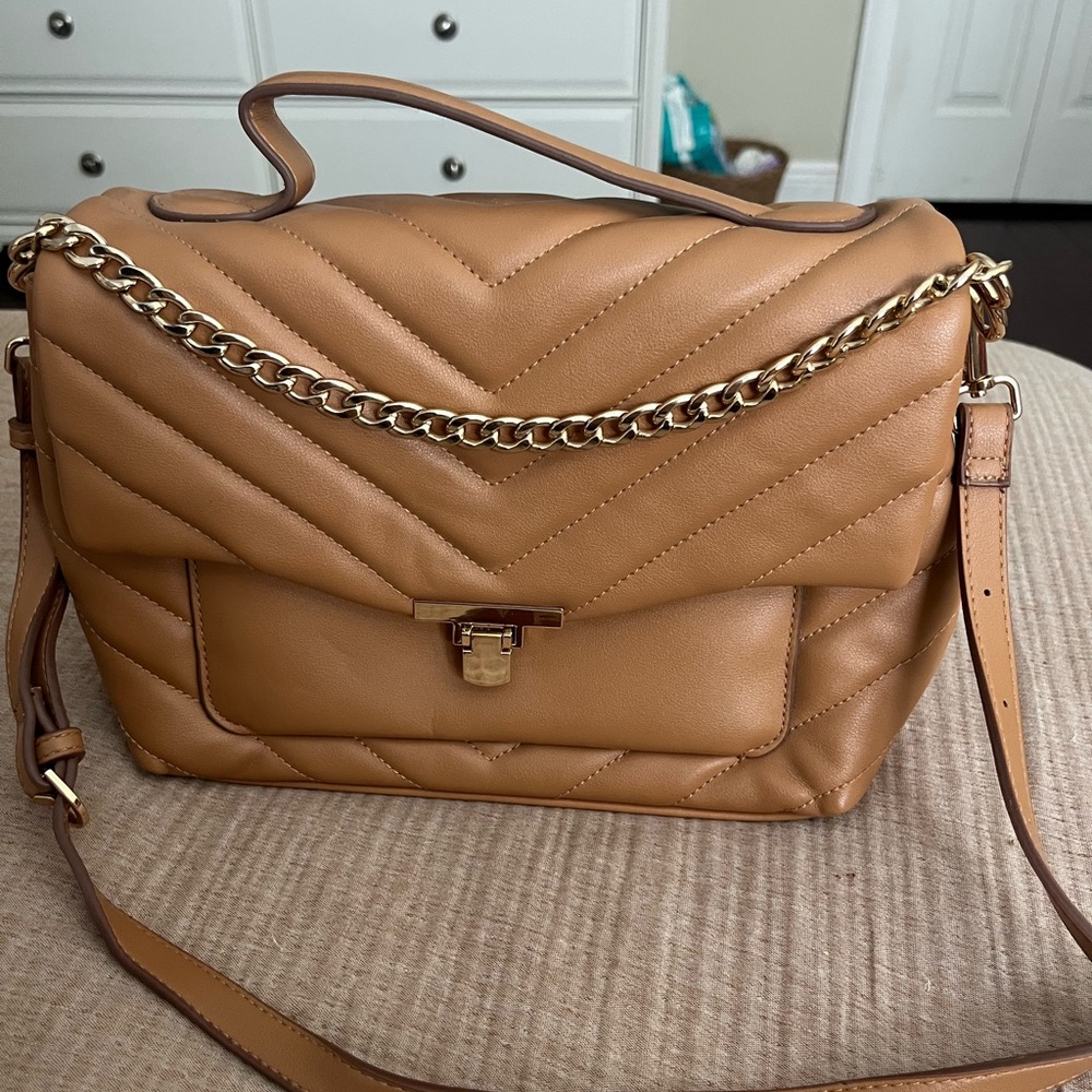 Tan Quilted Chain Shoulder Bag